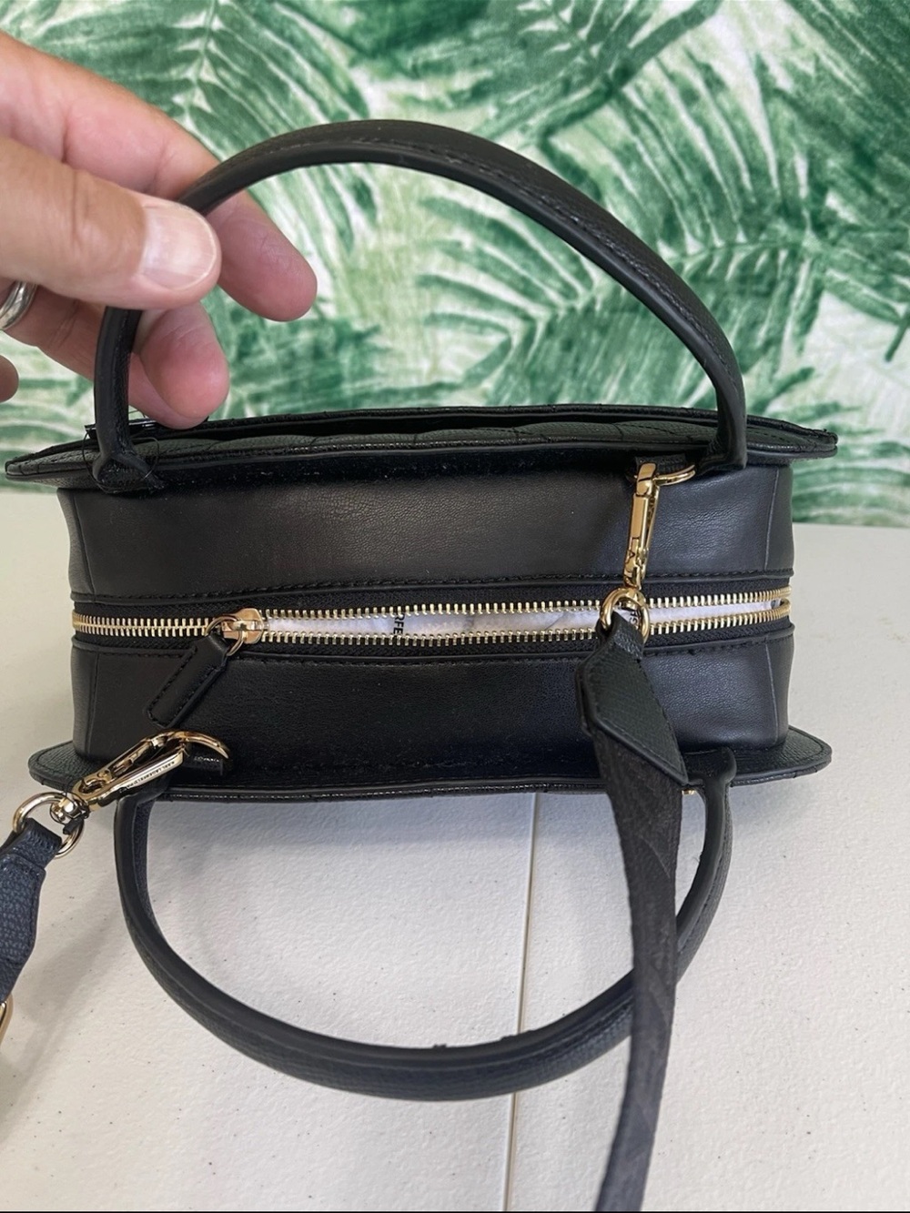 Karl Lagerfeld Black Quilted Satchel with Pink and Gold Charm Details - Picture 5 of 7